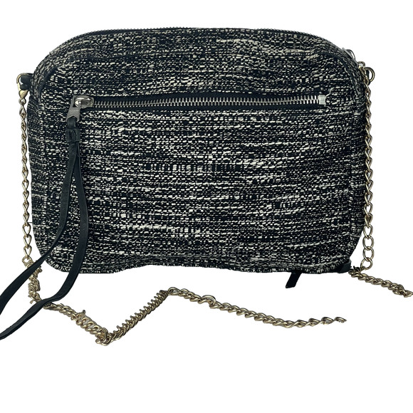 AllSaints Cotton Chain Crossbody Bag Knit Lamb Leather Trim - Picture 3 of 14